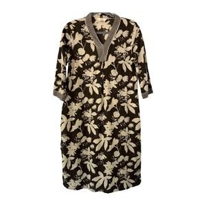 Max Brown Cream Floral Tunic Dress Size M/L Boho India Made Kurta Style Vacation